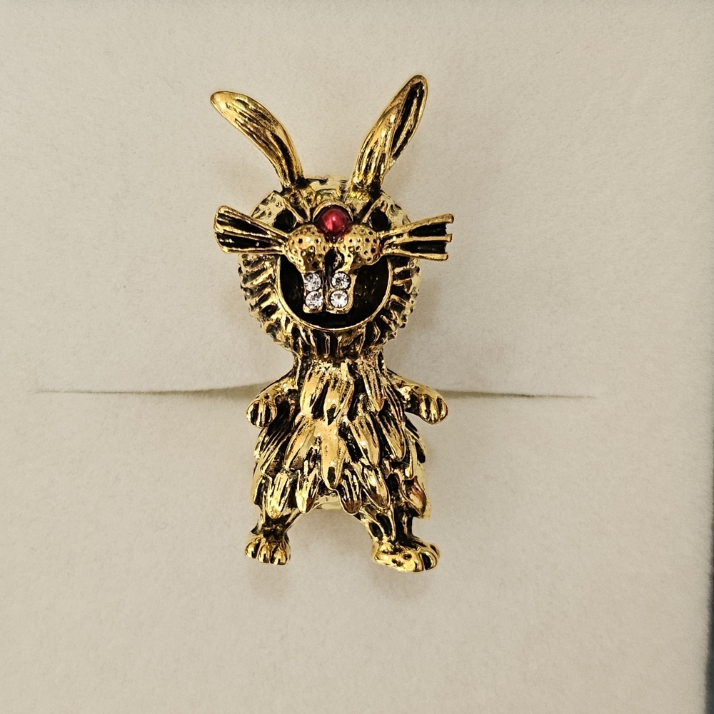 Gold Toned Bunny with Rhinestones Pin